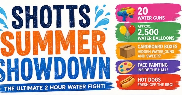 ☀️💦 SHOTTS SUMMER SHOWDOWN IS HERE! 💦☀️

Get ready for an afternoon of soaking, laughter and summer fun!

📅 Saturday 8th August
🕛 12:00pm–2:00pm
📍 Shotts Scout Hall, Benhar Road

Join us for:
💦 Giant water fight
🌭 FREE BBQ hot dogs
🎨 FREE face painting
🥤 FREE drinks
🍬 Hidden sweets and surprise water guns throughout the battle zone

Come for the full two hours or drop in at any time. There’ll be plenty happening throughout the afternoon!

Things to bring:
🔫 Your own water gun if you’d like (please note you’ll be responsible for it)
🧺 A towel
👕 A change of clothes
😄 A sense of fun!

Everything is completely FREE, so invite your friends and family and come along for an unforgettable afternoon.

We can’t wait to see you there!